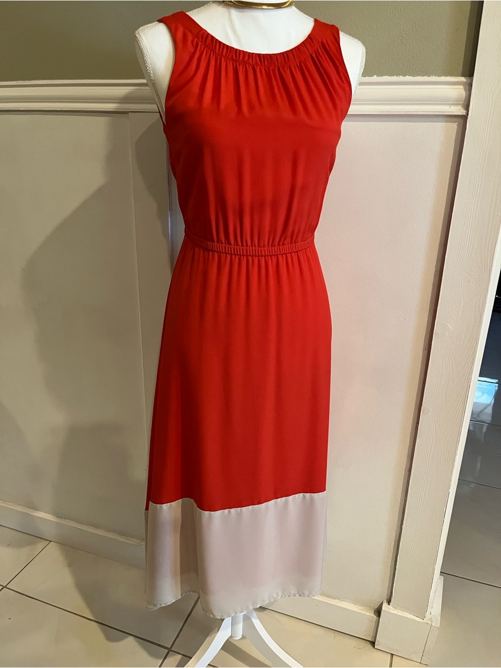 LOFT Orange Tan Sleeveless High Low Dress Colorblock sz small